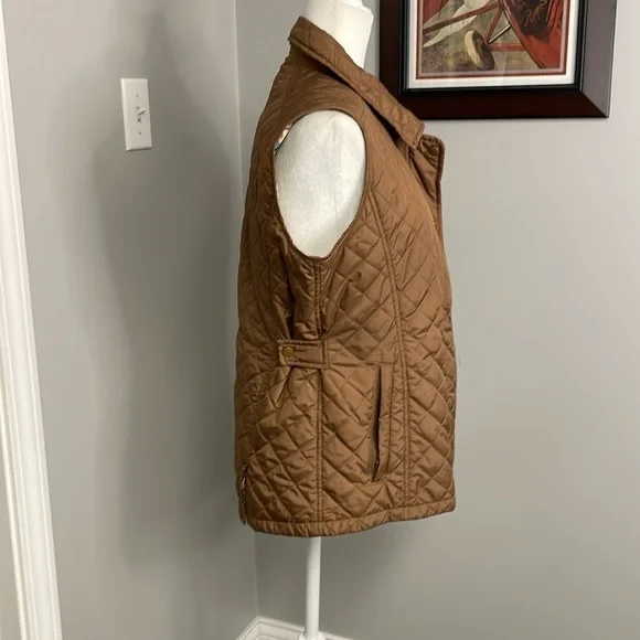 Peter Millar Quilted Vest Brown Rainbow Plaid lining Womens Size Medium - Picture 3 of 6